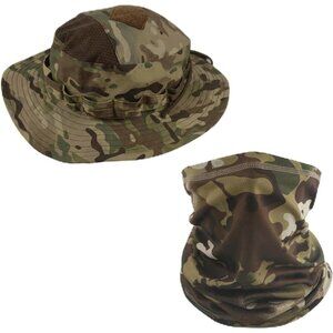 Unisex Camo Wide Brim Boonie With with Neck Gaiter Breathable Classic Bucket Hat